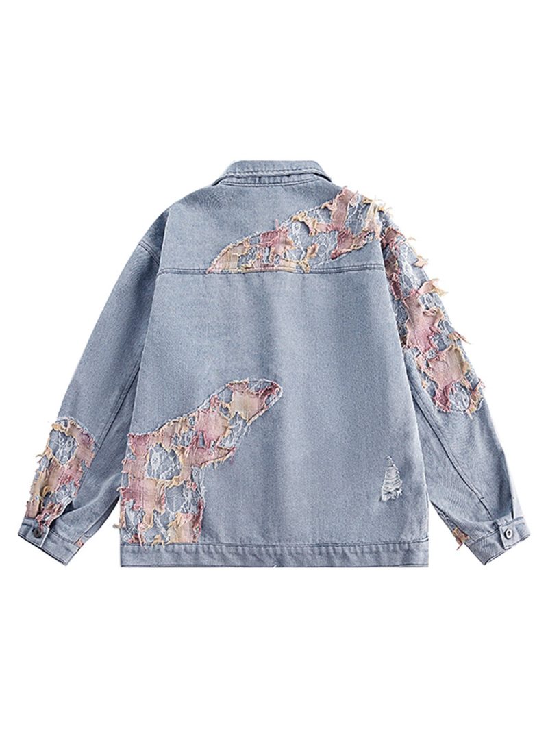 Thesupermade American Street Style Lace Patchwork Denim Jacket