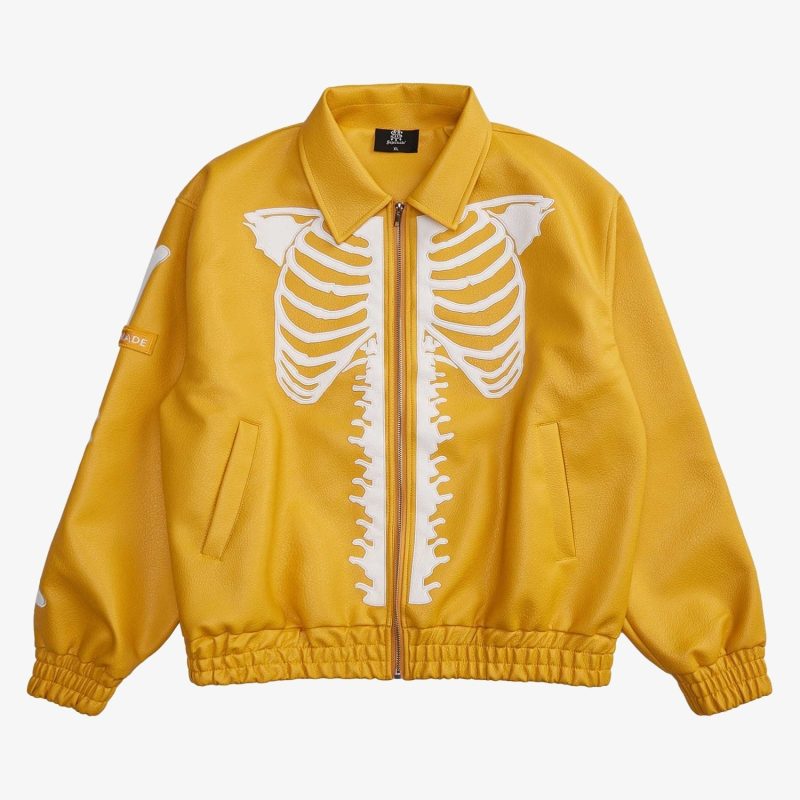 Thesupermade Hip Hop Bones Embroidered Leather Jacket - 1833