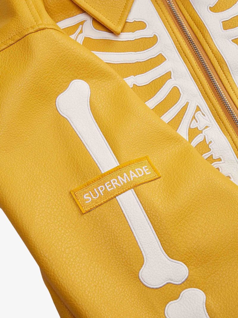 Thesupermade Hip Hop Bones Embroidered Leather Jacket - 1833