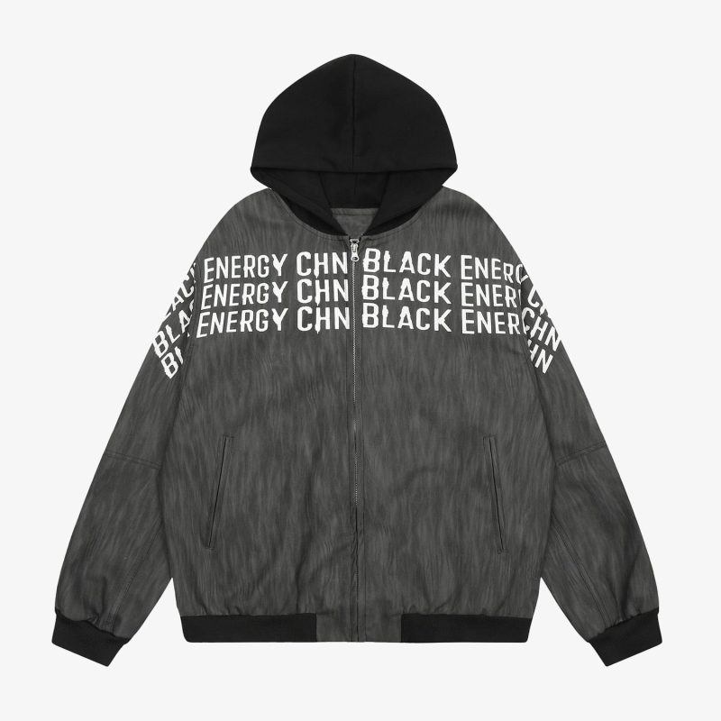Patchwork Print Zip Up Hooded Jacket