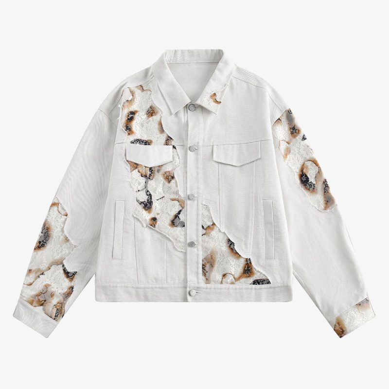 Thesupermade American Retro Lace Patchwork Denim Jacket