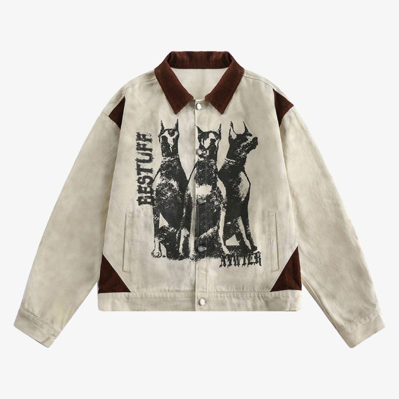Thesupermade Retro Washed Distressed Graffiti Patchwork Jacket - 1986