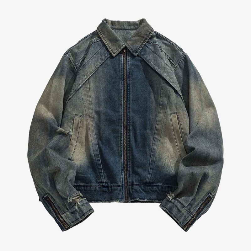 Thesupermade High Street Hip-hop Distressed Washed Denim Jacket - 2242