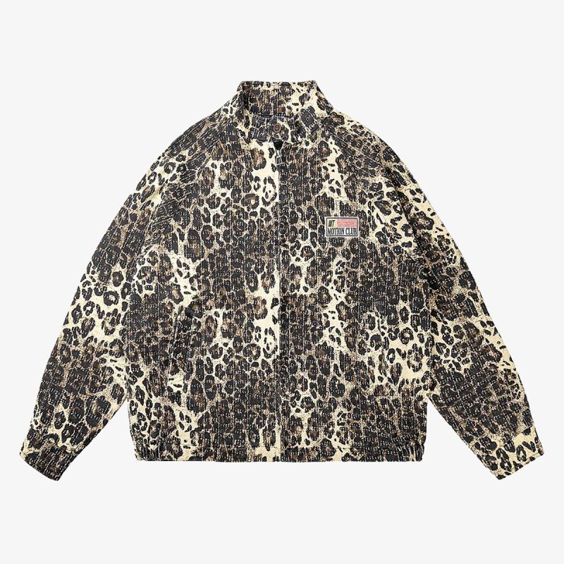 Thesupermade Retro Leopard Printed Denim Jacket