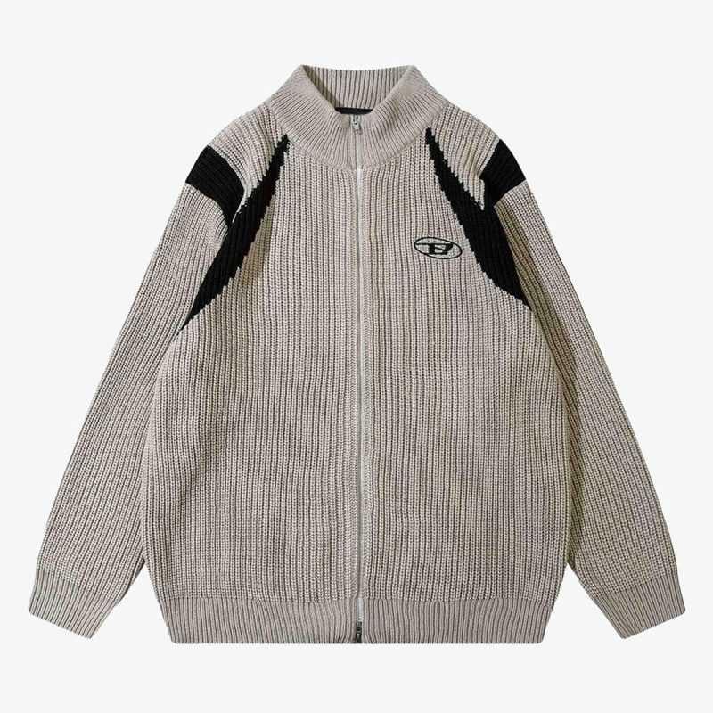 Thesupermade Color Block Zipper Sweater Jacket-1509