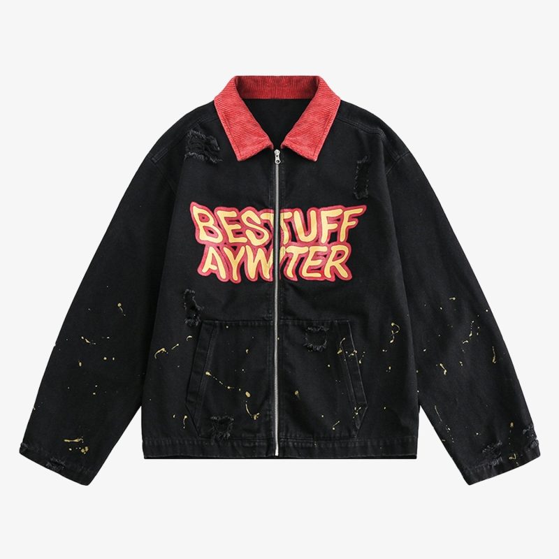 Thesupermade Retro Patchwork Letter Denim Jacket - 2117